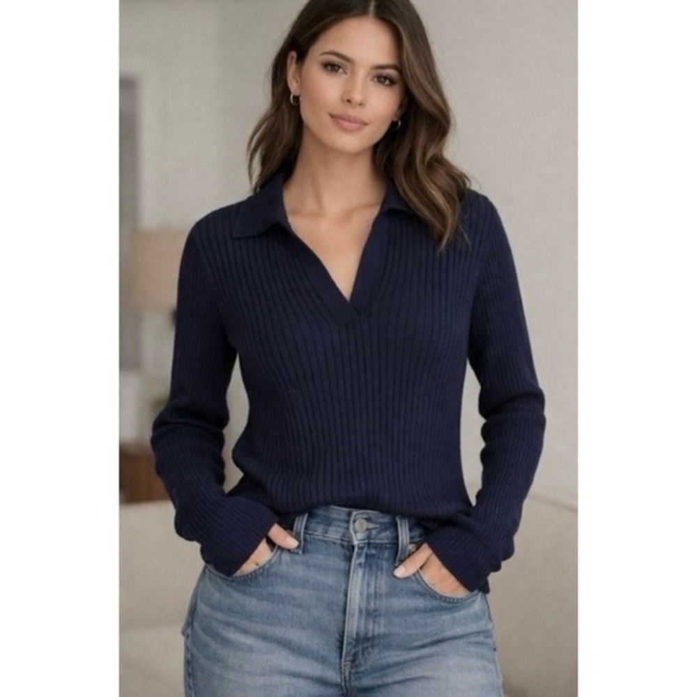 ALEX MILL Ribbed Tunic‎ Sweater Dark Navy Blue Pullover Merino Wool Knit Small